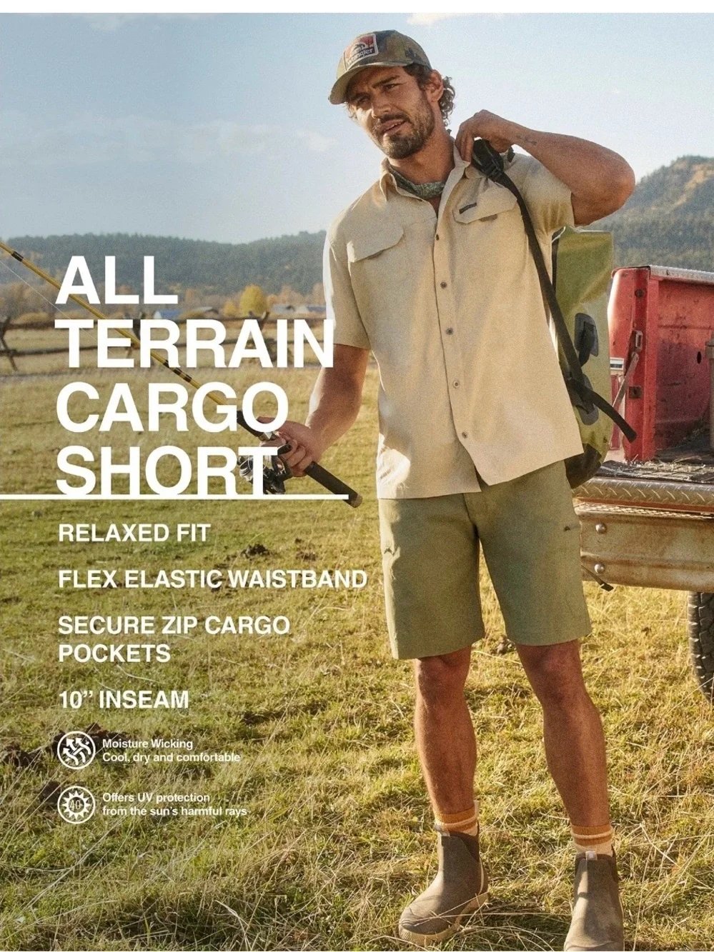 Wrangler® Men's and Big Men's Outdoor Performance Zip Cargo Short with UPF 50+